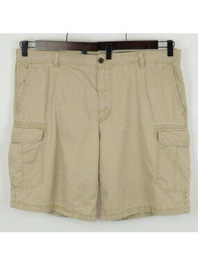 Izod Men's Size 42 Tan Cotton Flat Front Casual Cargo Shorts